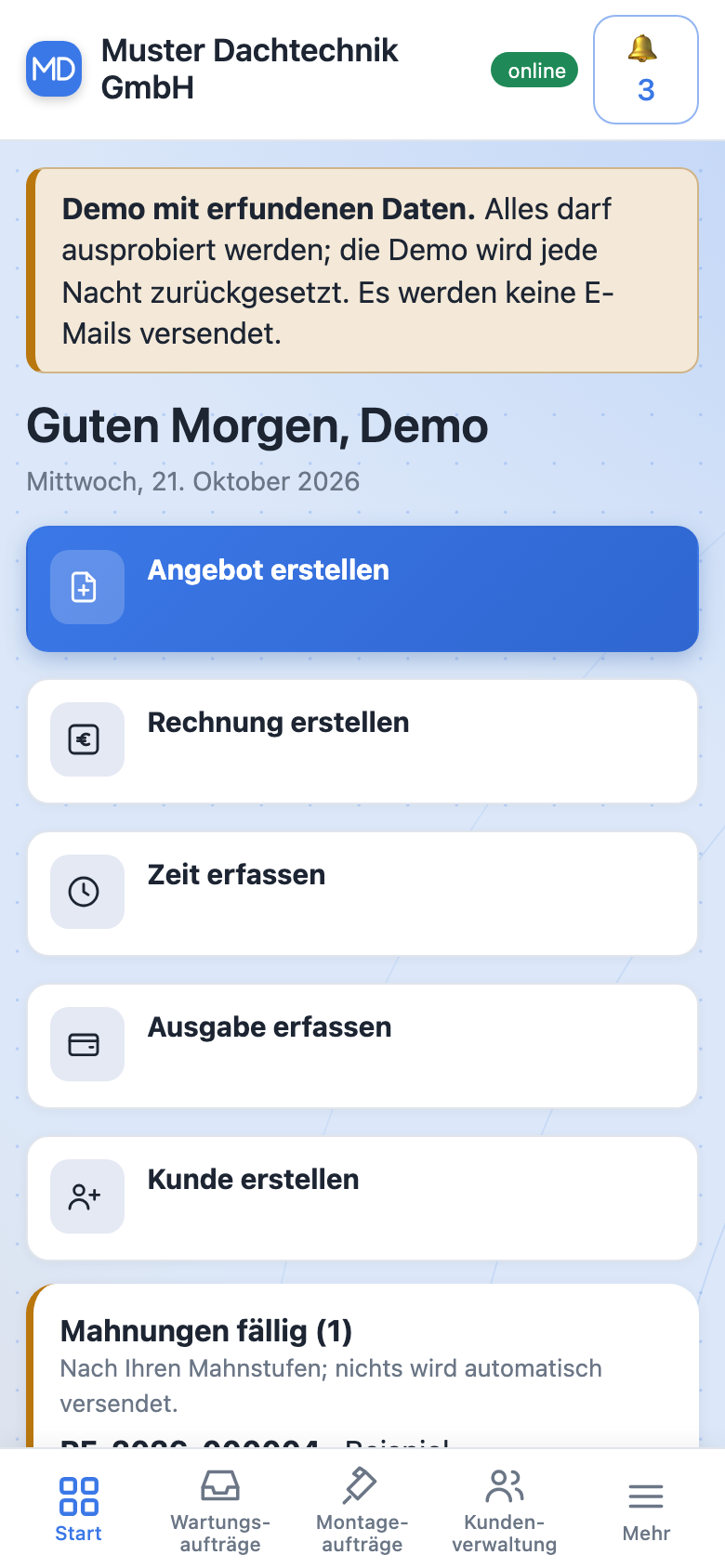 Übersicht auf dem Handy